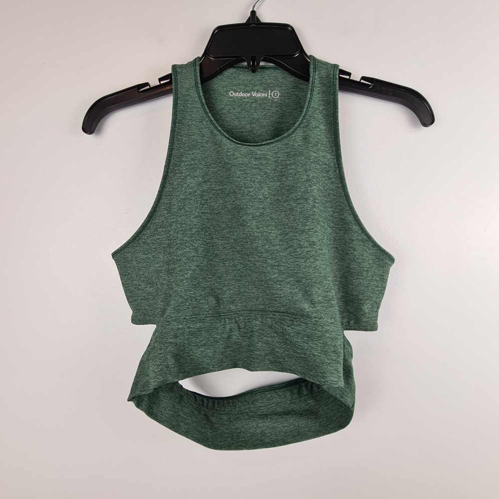 Outdoor Voices Women's Slash back Crop Top Sports Bra Size Small Green Yoga Zen‎